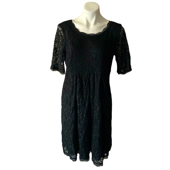 Motherhood Black Lace Short Sleeve Maternity Knee Length Dress Size Large - Picture 1 of 6